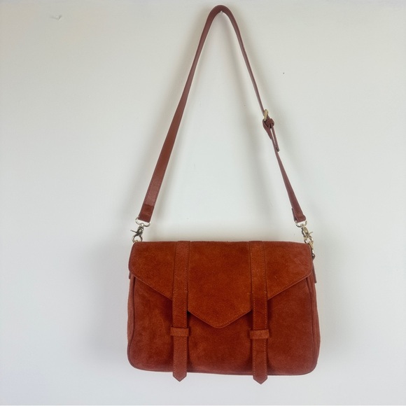 Women's Violetta Genuine Suede Messenger Bag Handbag Purse 13.5"x9"x4.5" Camel - Picture 12 of 16